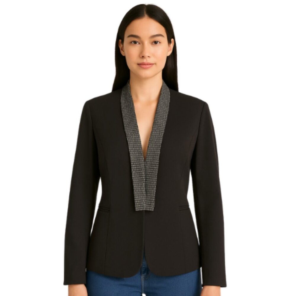 Sophie Rue Gray Graphite Beaded Lapel Blazer NWT Size Medium